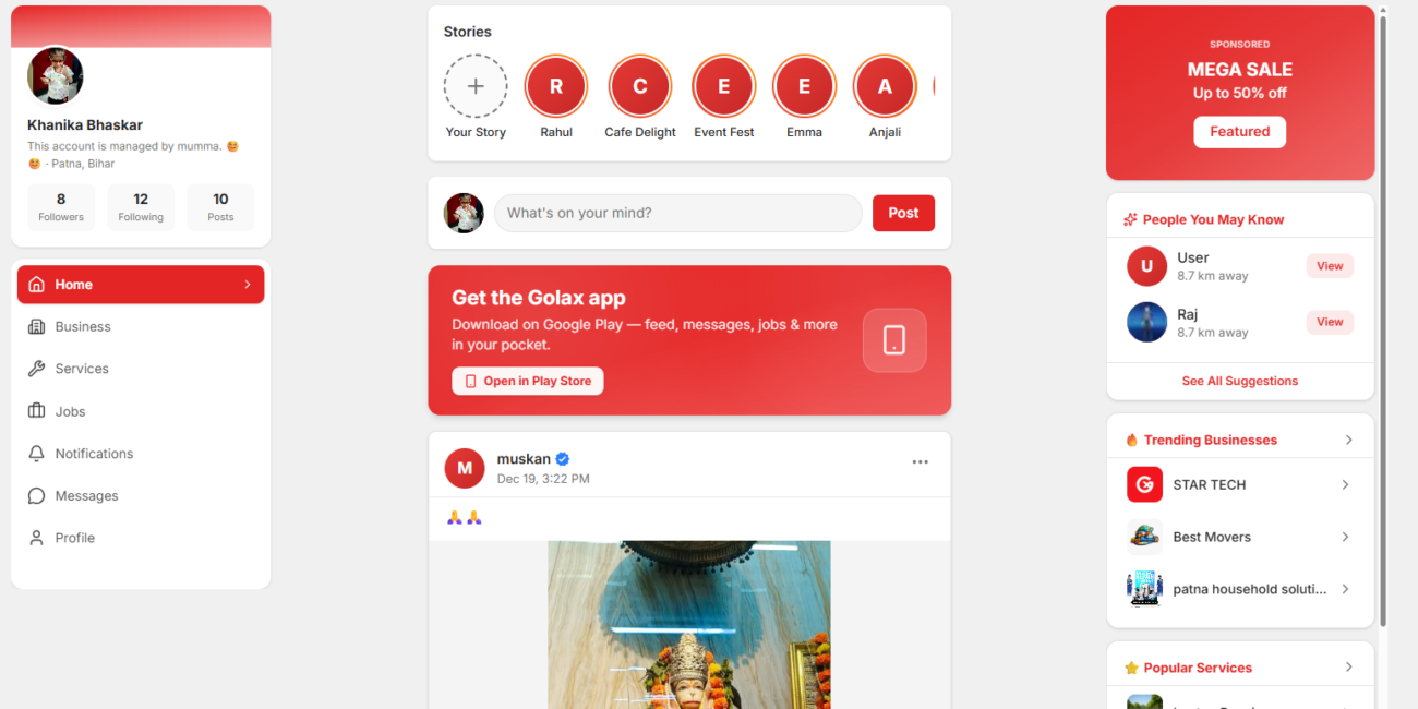 Golax startup blog cover image showing Bharat’s first local super app concept with jobs, services, business and community ecosystem